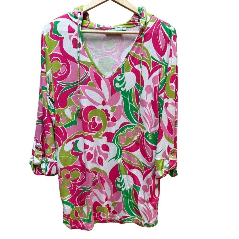 Beach Candy by Margaret Joseph Pink Floral Hooded Beach Coastal Coverup M‎